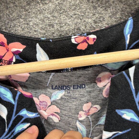 Lands' End Dress Women M Medium Black Floral Shift Short V-Neck Sleeveless - Picture 3 of 7